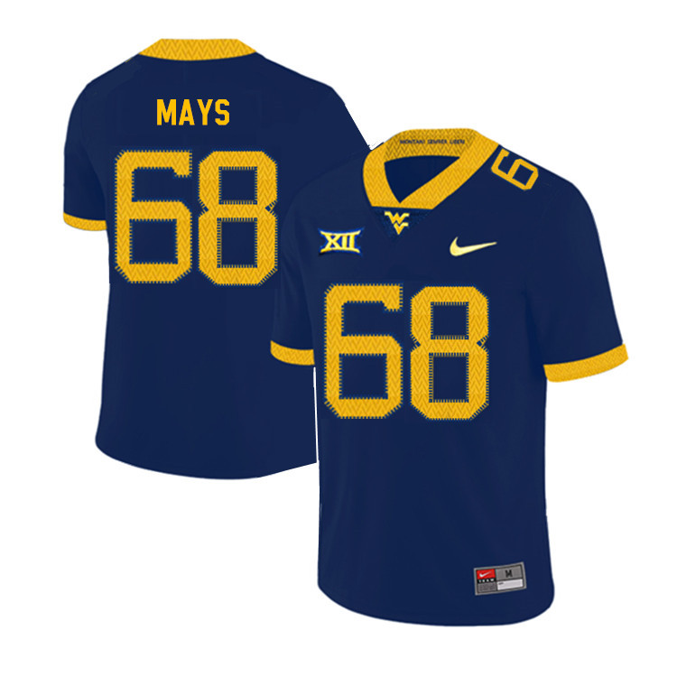 2019 Men #68 Briason Mays West Virginia Mountaineers College Football Jerseys Sale-Navy - Click Image to Close